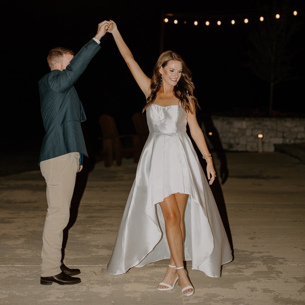 White Satin Pearl Detail High-low Dress